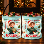 Custom Name Christmas Cartoon Gifts for Children - Personalized Photo LED Light Bucket Bag - Made Of Magic And Memories