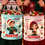 Custom Name Christmas Cartoon Gifts for Children - Personalized Photo LED Light Bucket Bag - Made Of Magic And Memories