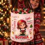 Custom Name Christmas Cartoon Gifts for Children - Personalized Photo LED Light Bucket Bag - Made Of Magic And Memories