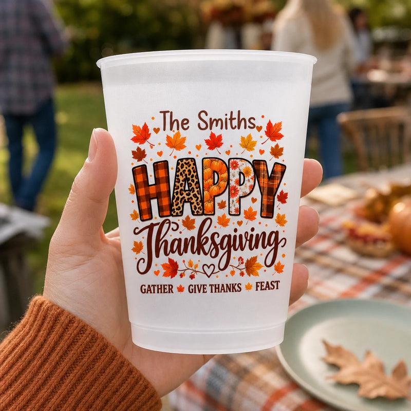 Custom Name Thanksgiving Gifts for Family - Personalized Plastic Cups