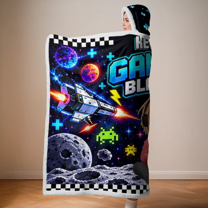 Custom Name Space Gaming Gifts for Kids - Personalized Snuggle Blanket - Born To Play Dream Big