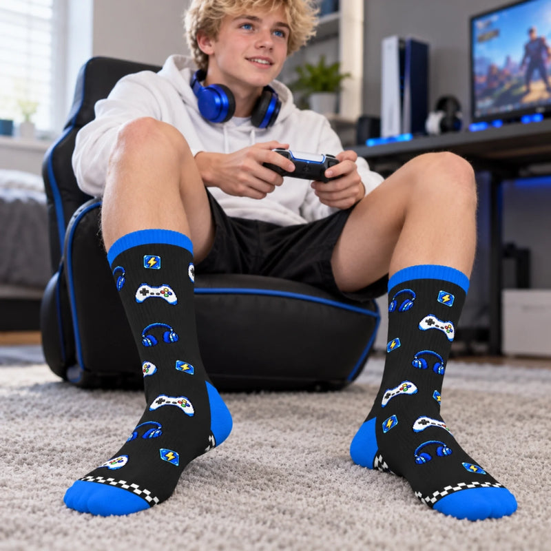 Custom Name Gamer Gifts for Boys - Personalized Crew Socks - Gaming Outfit