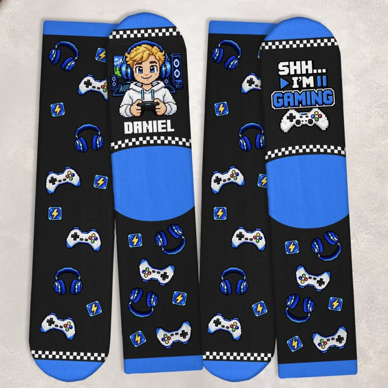 Custom Name Gamer Gifts for Boys - Personalized Crew Socks - Gaming Outfit