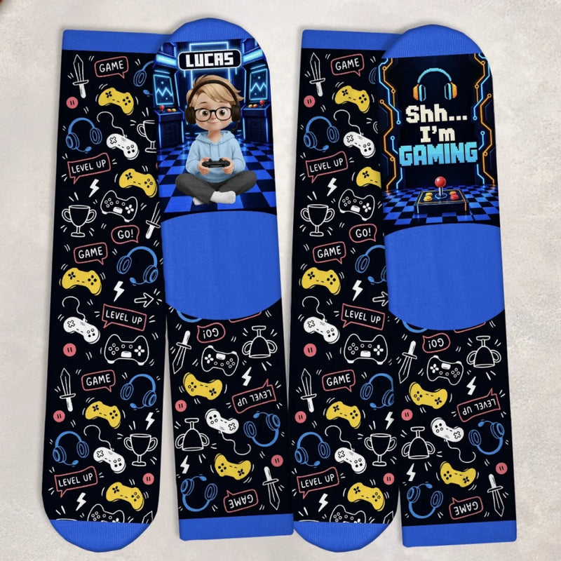 Custom Name Gaming Gifts for Kids - Personalized Crew Socks - Gaming Sessions