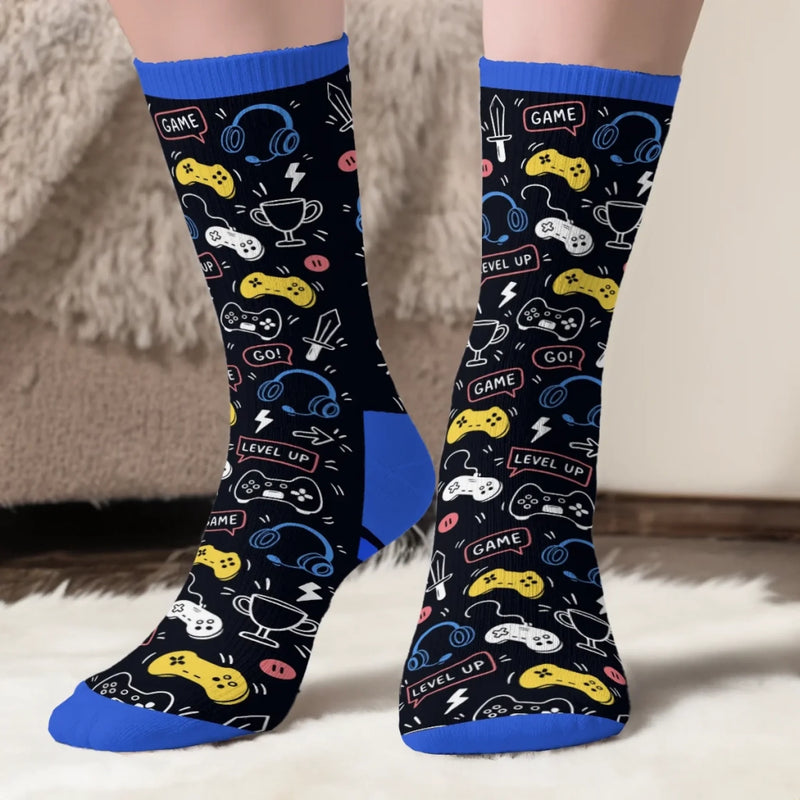 Custom Name Gaming Gifts for Kids - Personalized Crew Socks - Gaming Sessions