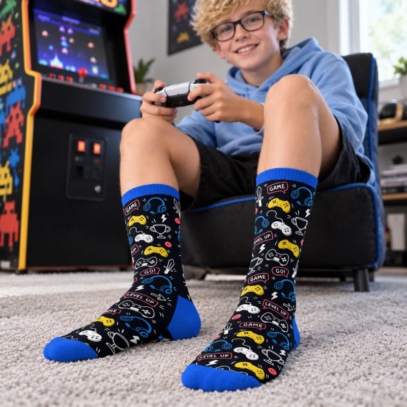 Custom Name Gaming Gifts for Kids - Personalized Crew Socks - Gaming Sessions