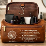 Custom Name Travel Gifts for Grandson - Personalized Leather Toiletry Bag - Proud Of You
