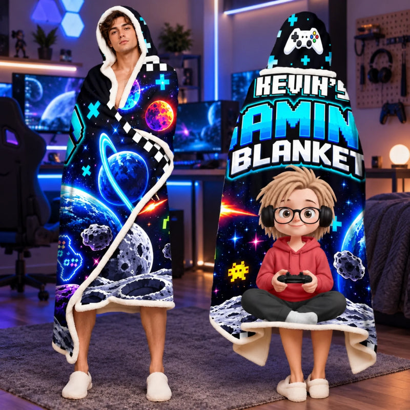 Custom Name Space Gaming Gifts for Kids - Personalized Snuggle Blanket - Born To Play Dream Big