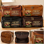 Custom Name Football Gifts for Grandson - Personalized Leather Toiletry Bag - Sports Travel