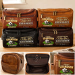 Custom Name Soccer Gifts for Grandsons - Personalized Leather Toiletry Bag - Love, Support