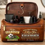 Custom Name Soccer Gifts for Grandsons - Personalized Leather Toiletry Bag - Love, Support