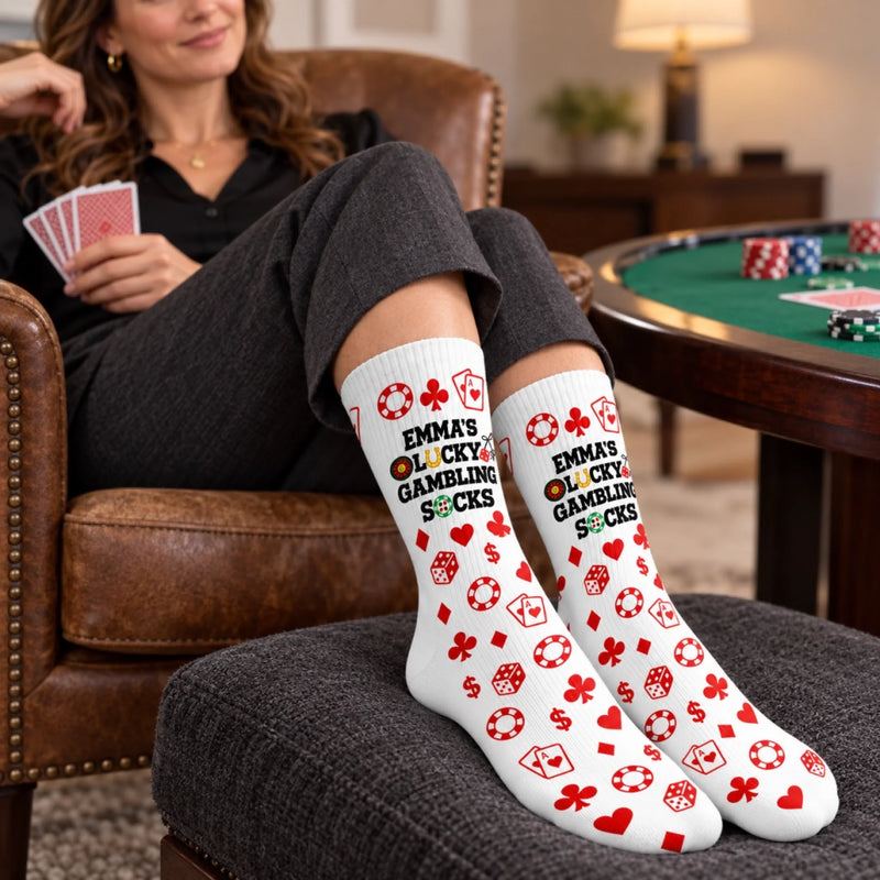 Custom Name Lucky Gambling Gifts for Casino Lovers - Personalized Middle Tube Socks