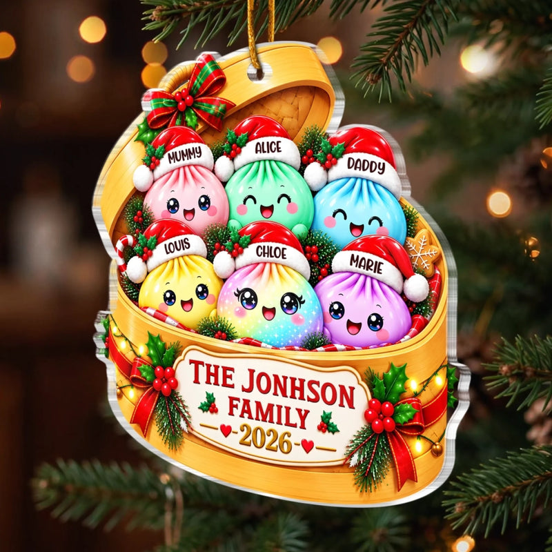 Custom Name Christmas Family Dumpling Gifts - Personalized Christmas Acrylic Ornament - Colorful Dumpling