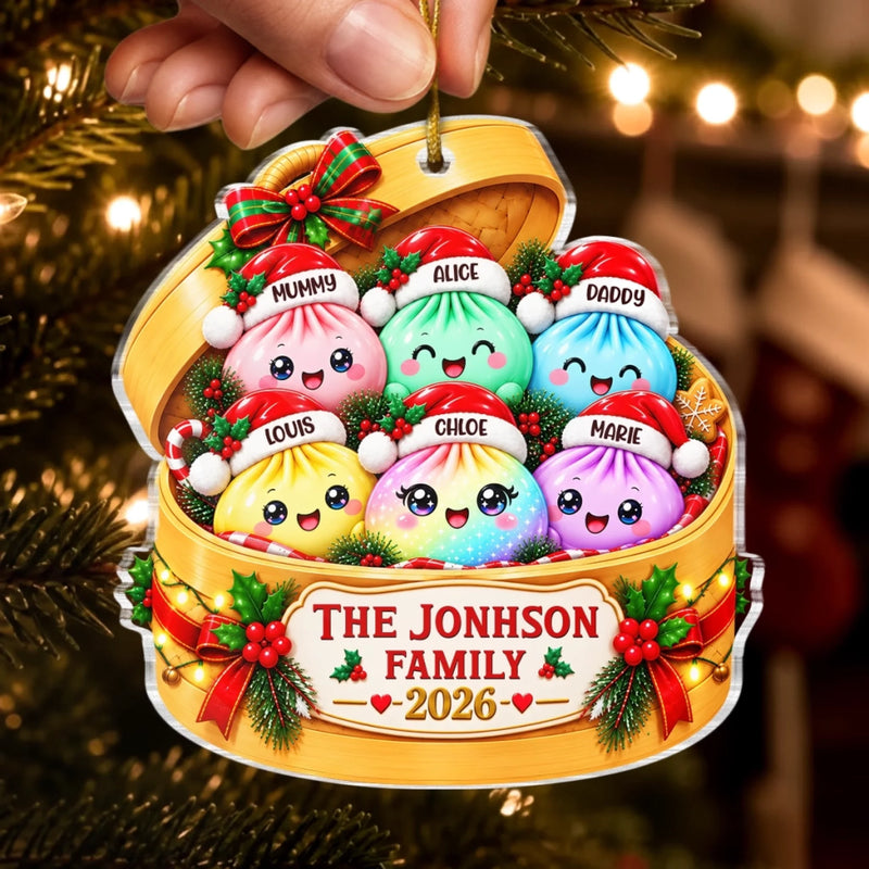 Custom Name Christmas Family Dumpling Gifts - Personalized Christmas Acrylic Ornament - Colorful Dumpling