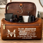 Custom Monogram Encouragement Gifts for Grandson - Personalized Leather Toiletry Bag - Always Believe In Your Amazing Self