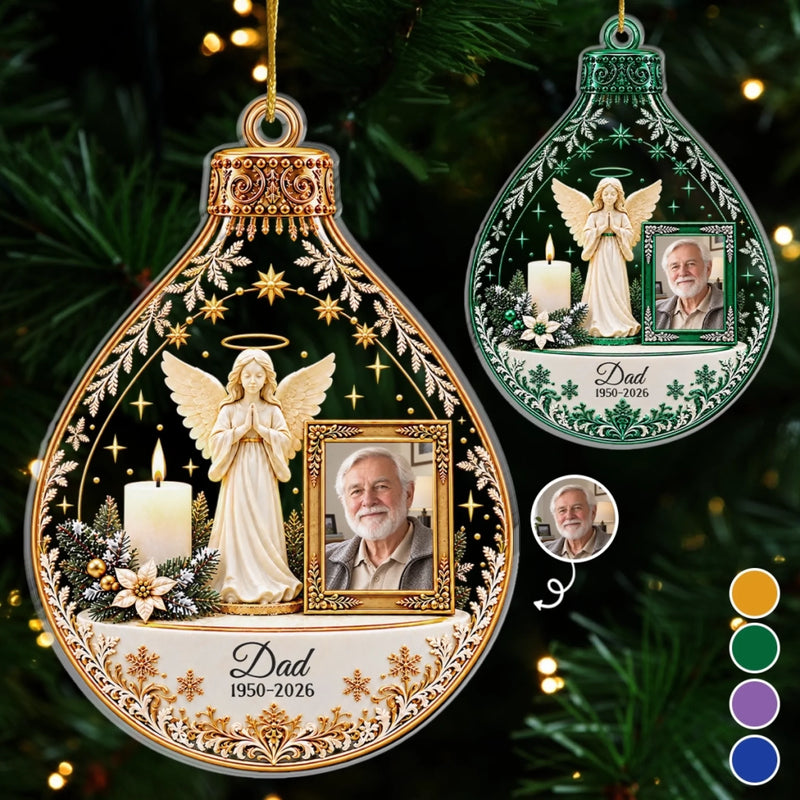 Custom Photo Memorial Dad Christmas Gifts - Personalized Acrylic Ornament - To My Angle