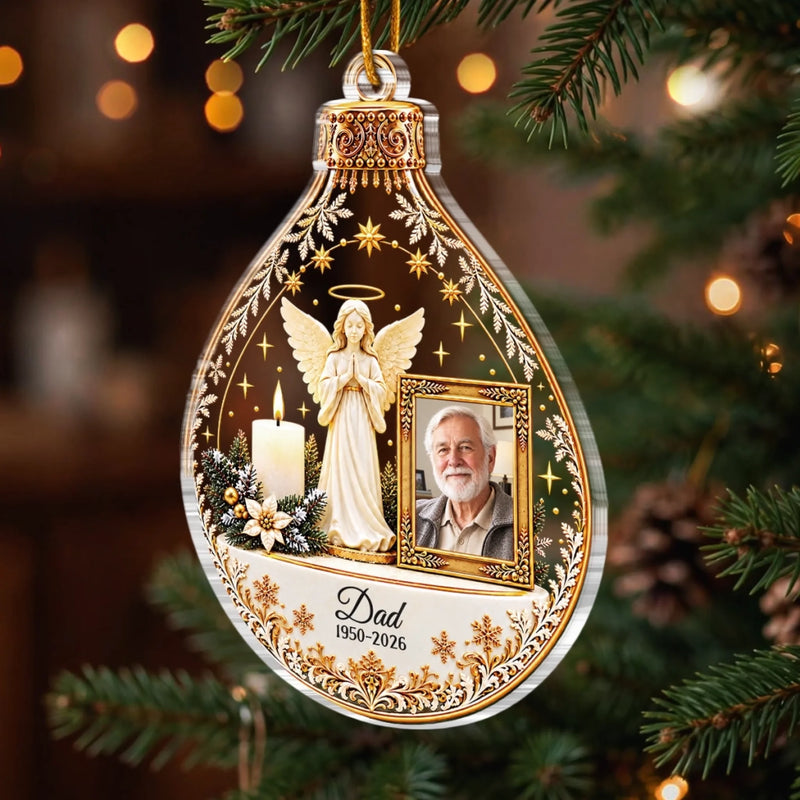 Custom Photo Memorial Dad Christmas Gifts - Personalized Acrylic Ornament - To My Angle