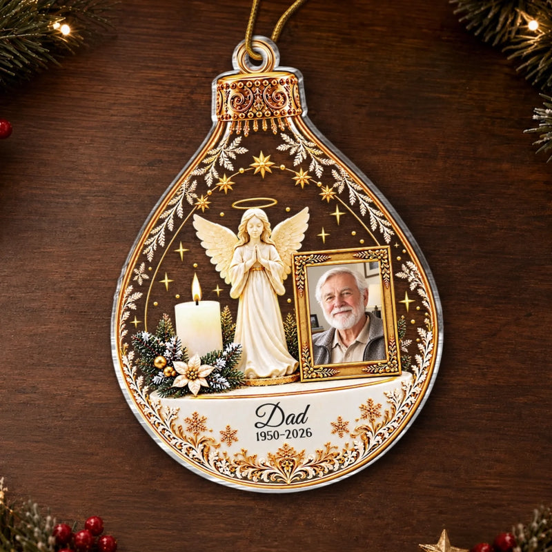 Custom Photo Memorial Dad Christmas Gifts - Personalized Acrylic Ornament - To My Angle