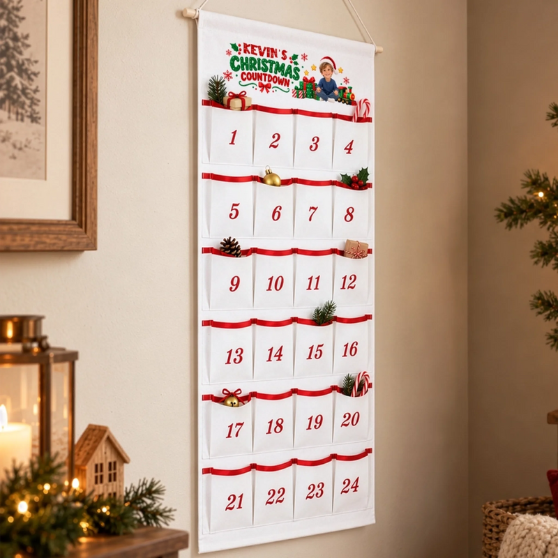 Custom Name Christmas Train Countdown Decor for Kids - Personalized Photo Advent Calendar - Let The Christmas Fun Begin