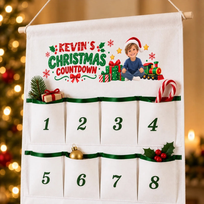 Custom Name Christmas Train Countdown Decor for Kids - Personalized Photo Advent Calendar - Let The Christmas Fun Begin