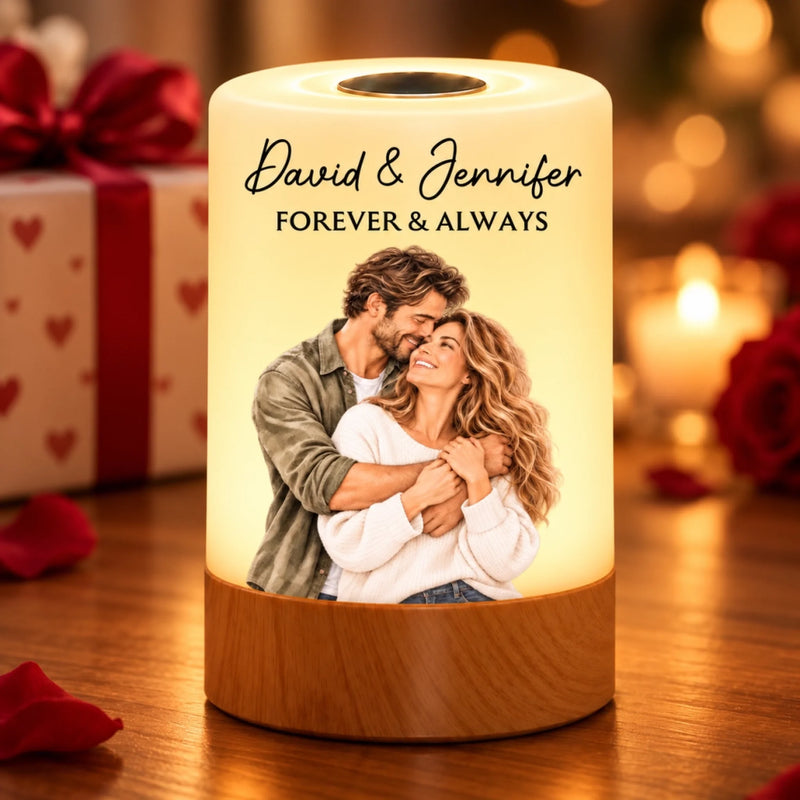 Custom Name Gifts for Couples - Personalized Photo Dimmable Touch Night Light - Forever & Always