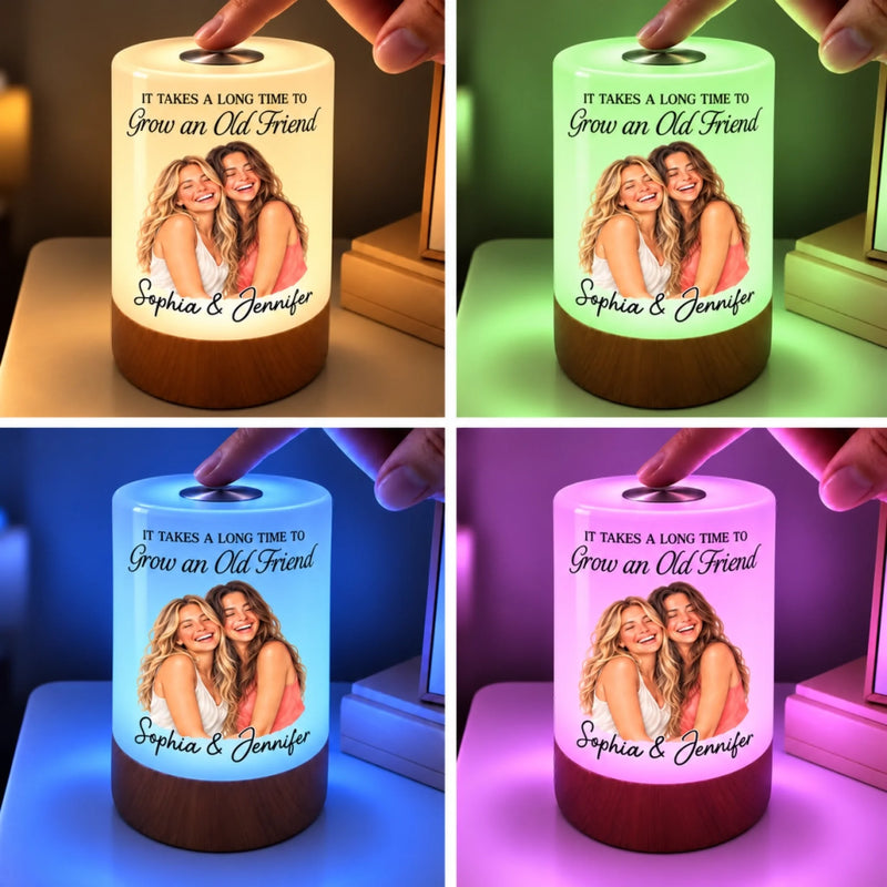 Custom Name Gifts for Friends, Besties - Personalized Photo Dimmable Touch Night Light - Besties Forever