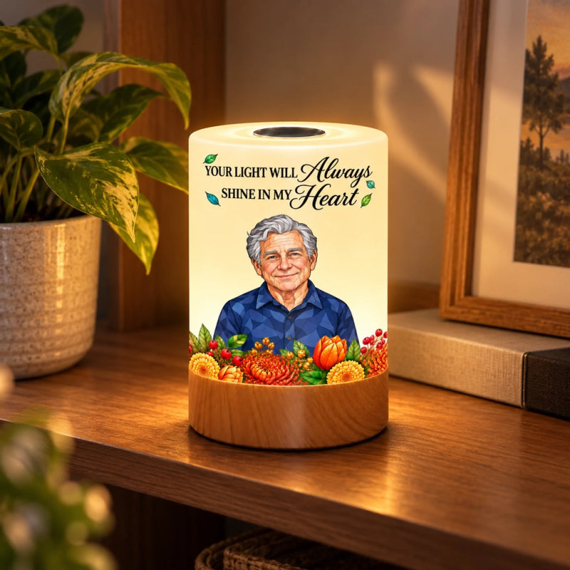 Custom Memorial Portrait Keepsake Gifts - Personalized Photo Dimmable Touch Night Light - Your Light Will Shine Forever