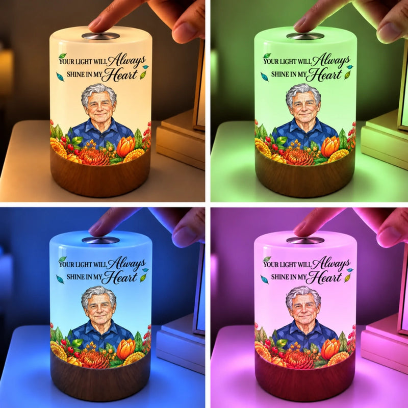 Custom Memorial Portrait Keepsake Gifts - Personalized Photo Dimmable Touch Night Light - Your Light Will Shine Forever