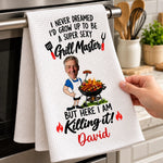 Custom Name Funny Grill Master Gifts for Men - Personalized Kitchen Towel