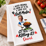 Custom Name Funny Grill Master Gifts for Men - Personalized Kitchen Towel