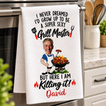 Custom Name Funny Grill Master Gifts for Men - Personalized Kitchen Towel