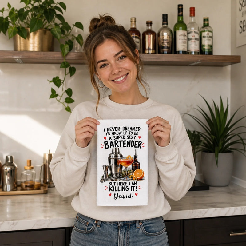 Custom Name Funny Bartender Gifts - Personalized Kitchen Towel