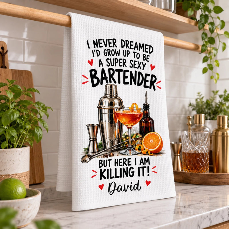 Custom Name Funny Bartender Gifts - Personalized Kitchen Towel