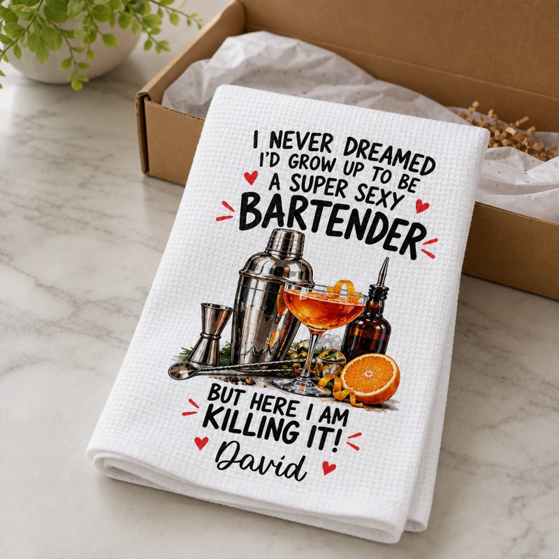 Custom Name Funny Bartender Gifts - Personalized Kitchen Towel