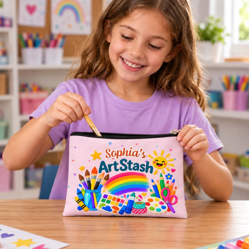 Custom Name Colorful Art Supplies Gifts for Kids - Personalized Art Supplies Bag