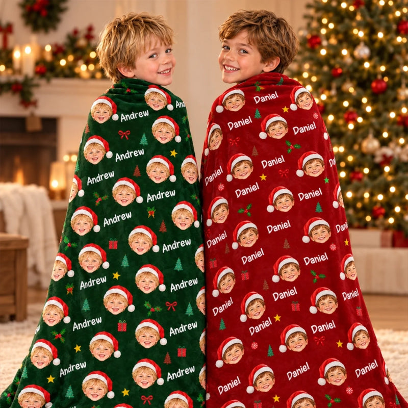 Custom Photo Santa Face Christmas Gifts for Kids - Personalized Blanket