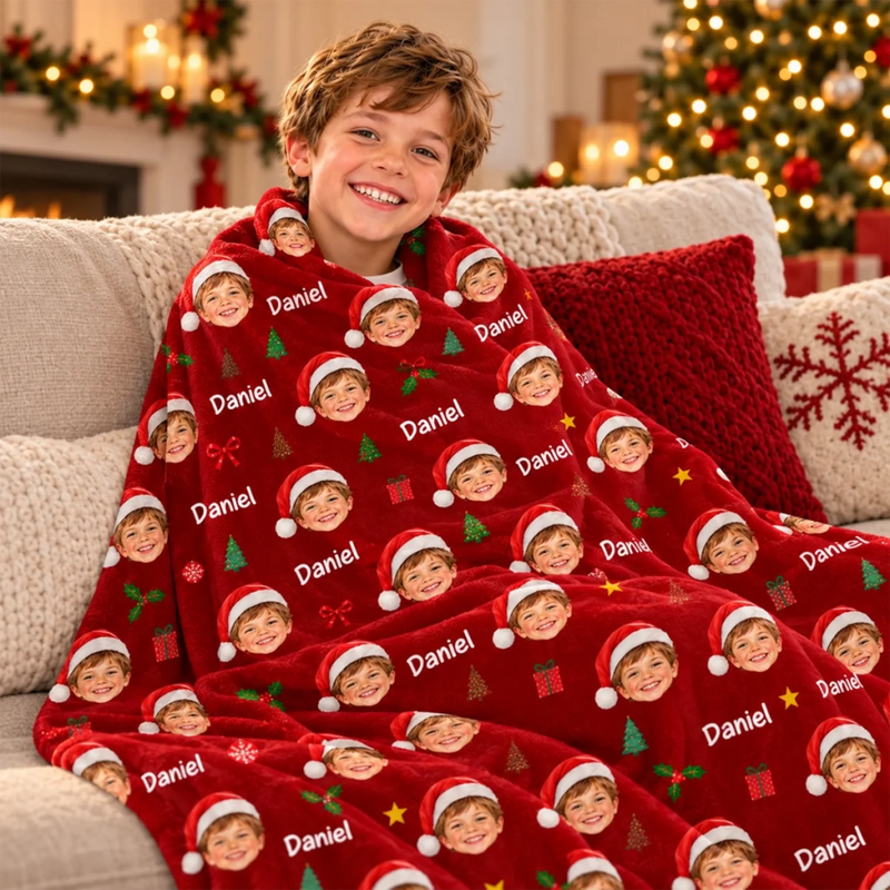 Custom Photo Santa Face Christmas Gifts for Kids - Personalized Blanket