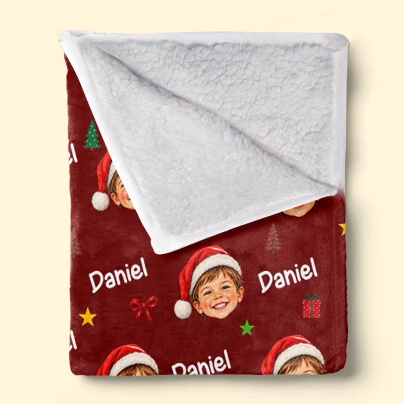 Custom Photo Santa Face Christmas Gifts for Kids - Personalized Blanket