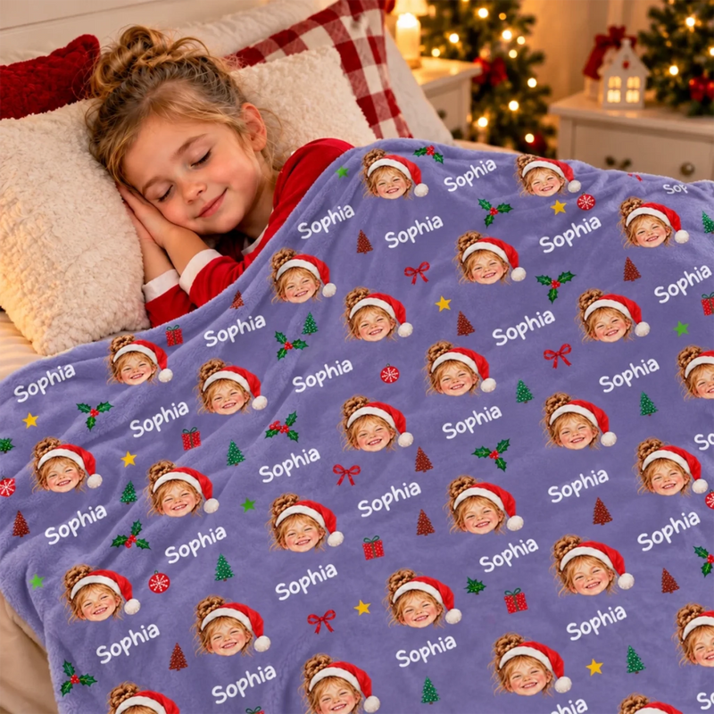 Custom Photo Santa Face Christmas Gifts for Kids - Personalized Blanket