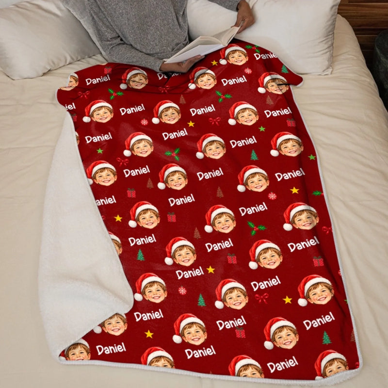 Custom Photo Santa Face Christmas Gifts for Kids - Personalized Blanket