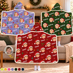 Custom Photo Name Santa Hat Christmas Gifts for Kids - Personalized Snuggle Blanket