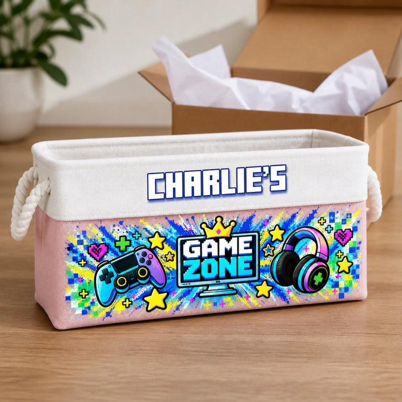 Custom Name Gamer Game Zone Decor - Personalized Storage Basket