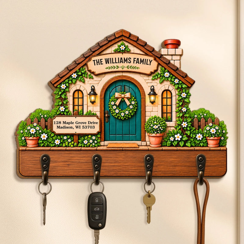 Custom Family Name and Address Home Gifts - Personalized Wooden Key Holder