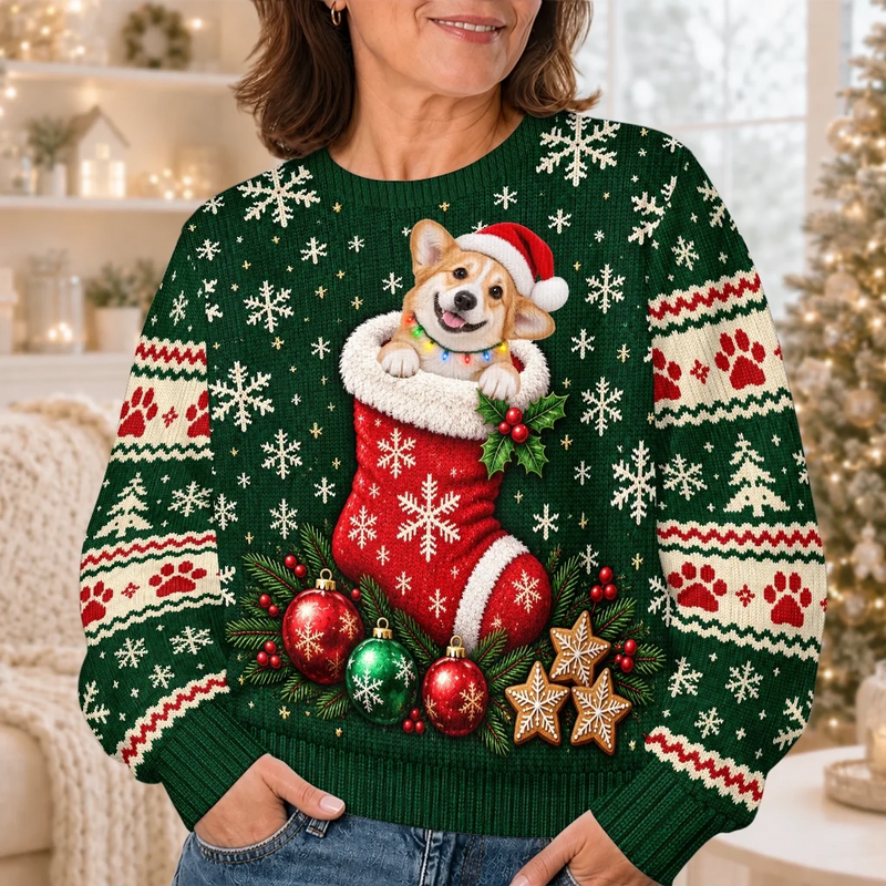 Custom Funny Christmas Dog Lover Couple Gifts - Personalized Ugly Sweater