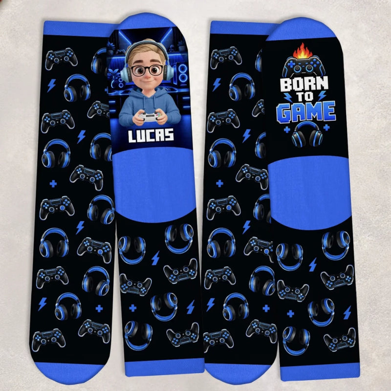 Custom Gamer Controller Name Gifts for Boys - Personalized Crew Socks