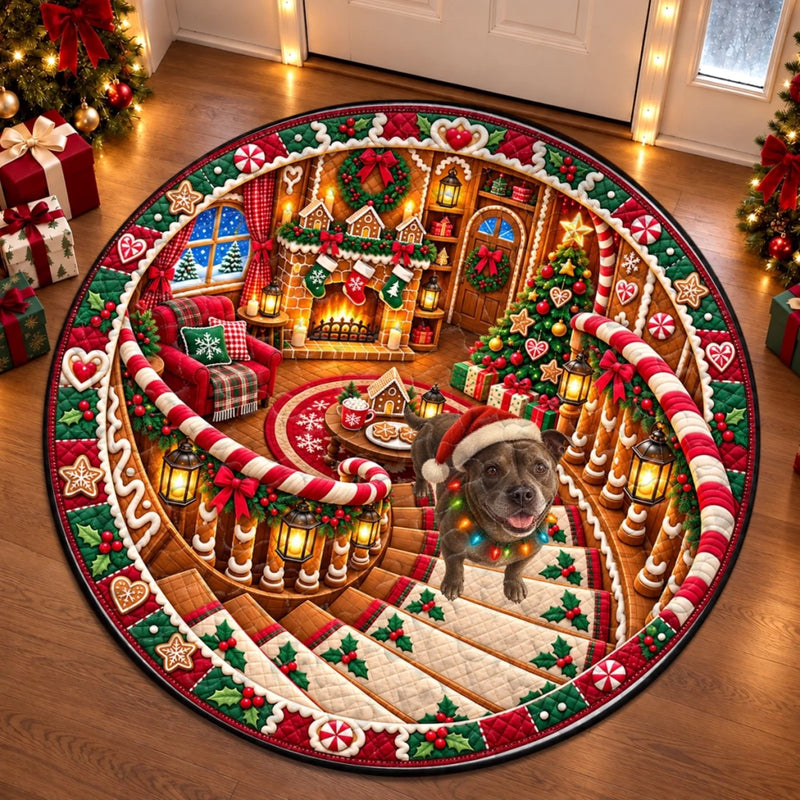 Christmas Santa Dog Lover Decor - Personalized Quilted Round Mat