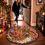 Christmas Santa Dog Lover Decor - Personalized Quilted Round Mat