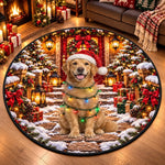 Custom Christmas Golden Retriever Decor - Personalized Quilted Round Mat