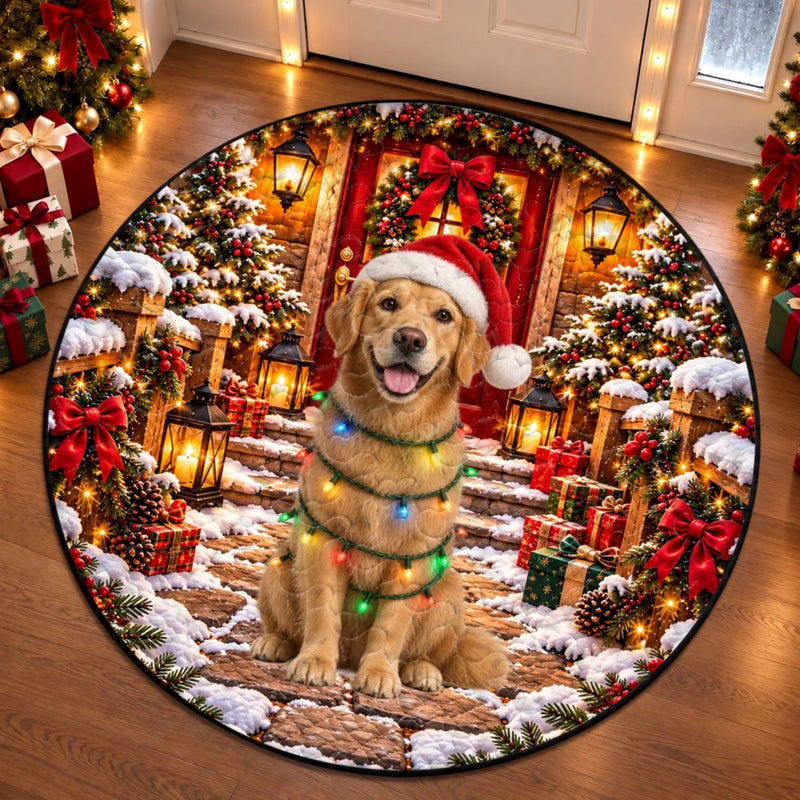 Custom Christmas Golden Retriever Decor - Personalized Quilted Round Mat