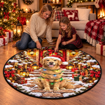 Custom Christmas Golden Retriever Decor - Personalized Quilted Round Mat